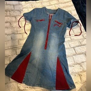Stylish Denim and Red Kids Casual Dress